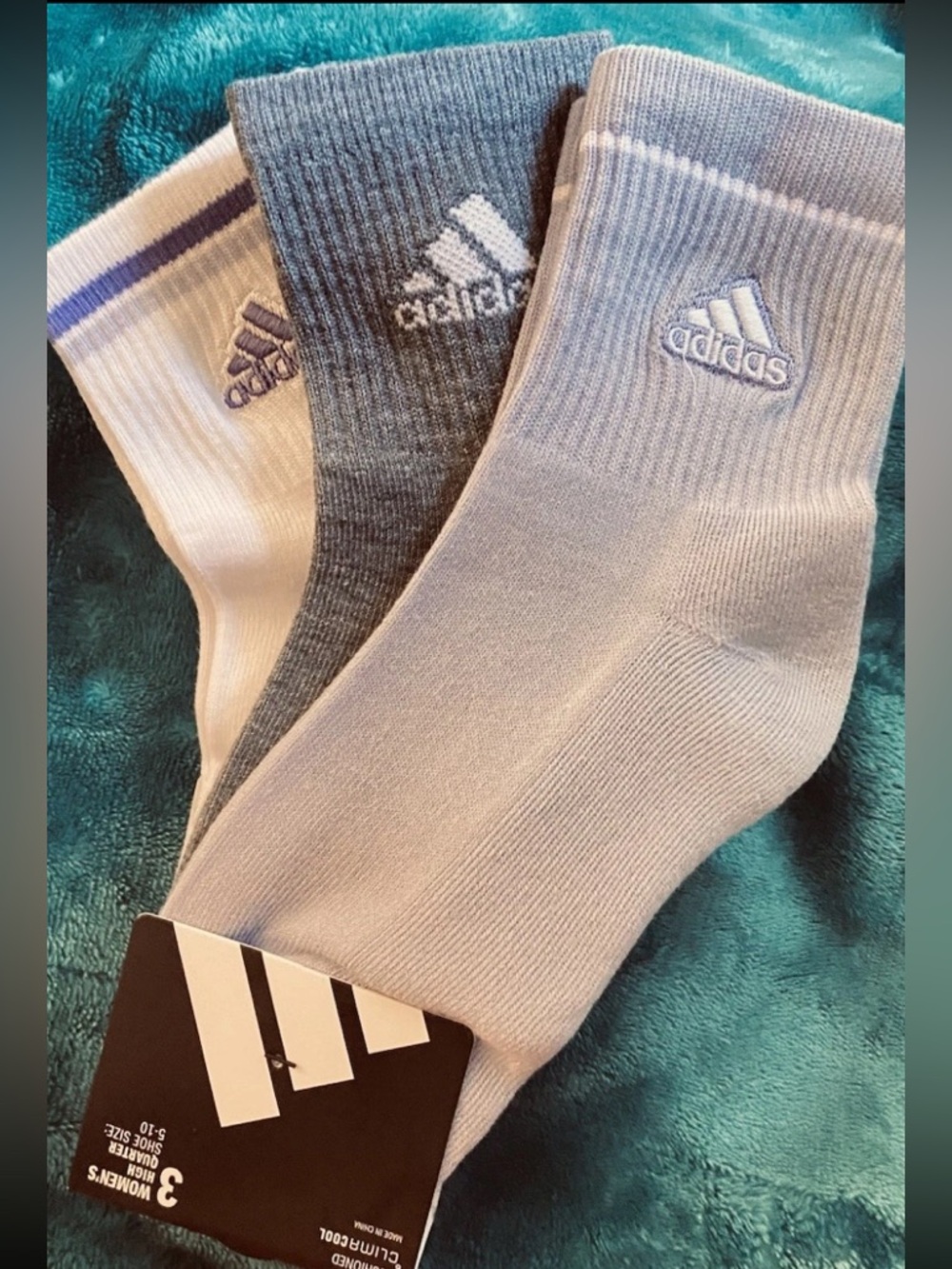 NWT Lot- Adidas Women’s Crew Socks 3 Pack Size 5–10 Purple Gray White Lot Lady’s